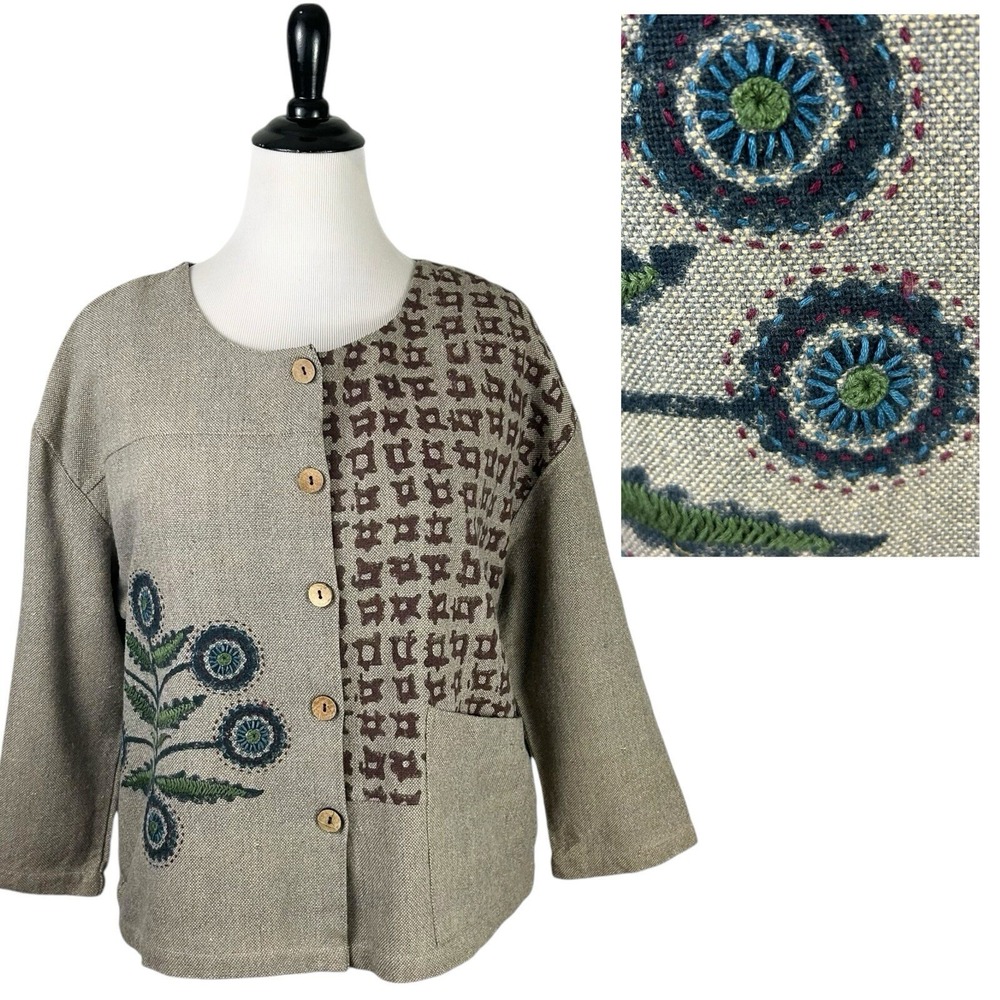 MARKETPLACE JACKET M Embroidered Lagenlook Indie Artsy Festival Folk Art to Wear